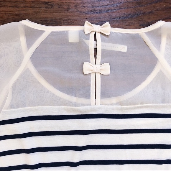 Lauren Conrad • sheer striped navy bow back top tee popover preppy twee - Picture 7 of 7